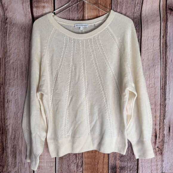 White + Warren Sweater Cashmere Cable Knit Minimalist Fall Classic Luxury Large - Picture 1 of 9